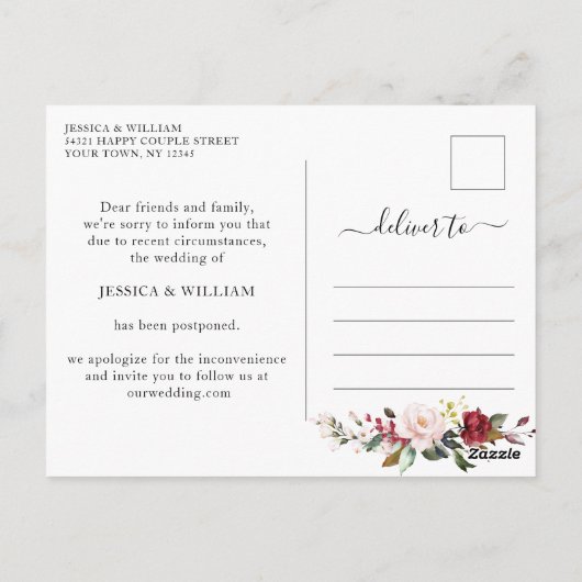 Weddenschap Verander de datum Burgundy Blush-Rozen Briefkaart (Achterkant)