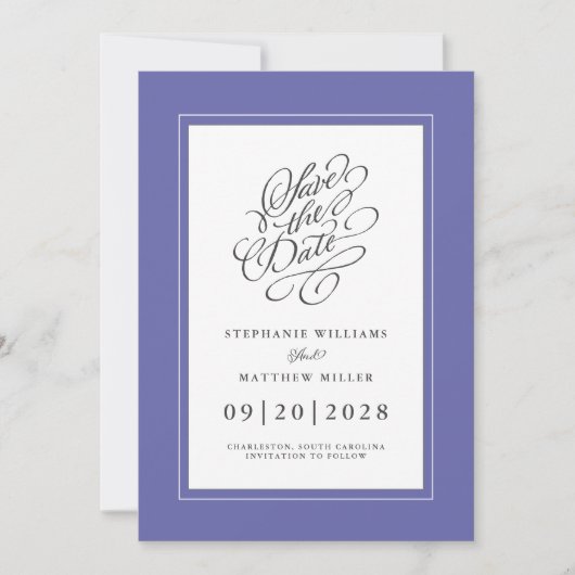 Weddenschap Verloving Chic Elegant Trendy Periwink Save The Date (Voorkant)