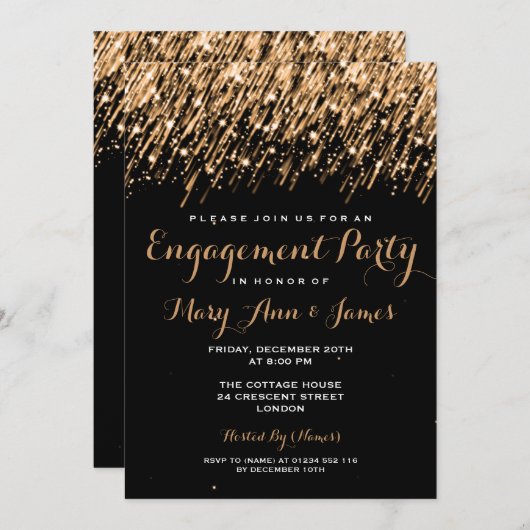 Weddenschap Verloving Falling Stars Gold Kaart (Voorkant / Achterkant)