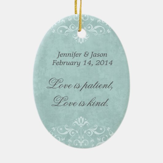 Weddenschap Verloving Foto Afbeelding Damask Keramisch Ornament (Achterkant)