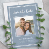 Weddenschap Verloving Paar Foto Modern Dusty Blue Save The Date