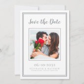 Weddenschap Verloving Paar Foto Modern White Grey Save The Date (Voorkant)