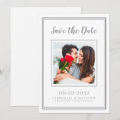 Weddenschap Verloving Paar Foto Modern White Grey Save The Date (Voorkant / Achterkant)