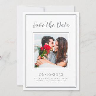 Weddenschap Verloving Paar Foto Modern White Grey Save The Date