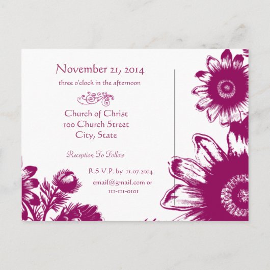 Weddenschap-Vintage-bloemen Aankondigingskaart (Achterkant)