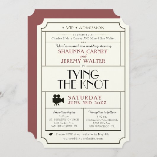 Weddenschap Vintage Ticket Invite/filmthema Kaart (Voorkant / Achterkant)