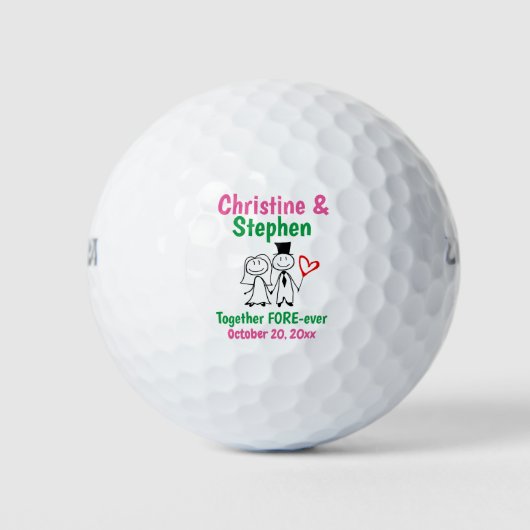 Weddenschap voor Bride Groom Cute Cartoon Couple Golfballen (Voorkant)