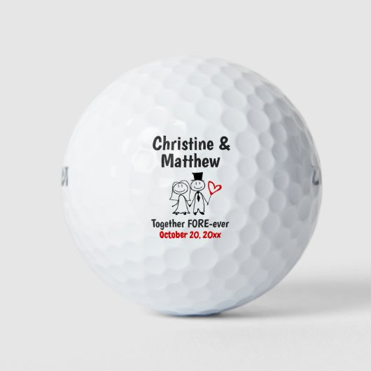 Weddenschap voor Bride Groom Cute Cartoon Couple Golfballen (Voorkant)