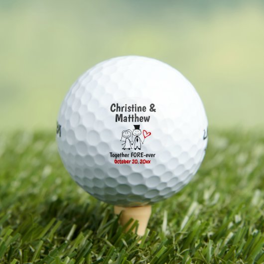 Weddenschap voor Bride Groom Cute Cartoon Couple Golfballen (Insitu Shirt)