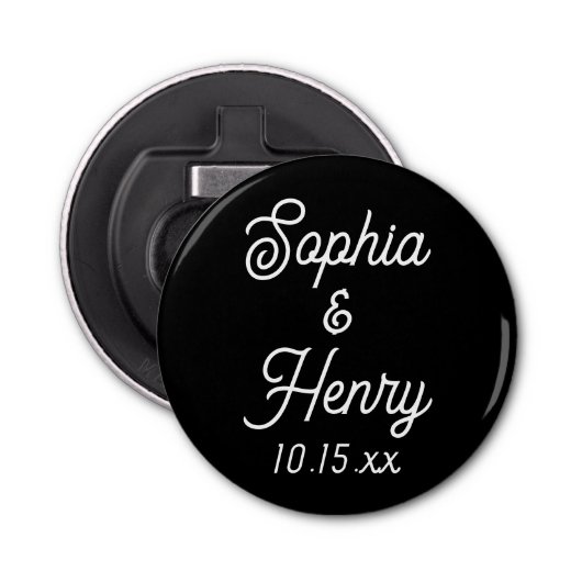 Weddenschap voor Elegant Script Black White Button Flesopener (Voorkant)
