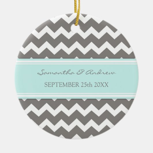 Weddenschap voor Gavor Gray Blue Chevron Keramisch Ornament (Voorkant)