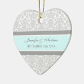 Weddenschap voor Gavor Grey Blue Damask Keramisch Ornament (Links)