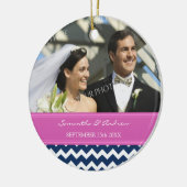 Weddenschap voor het blauw, warm roze Chevron Keramisch Ornament (Links)