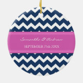 Weddenschap voor het blauw, warm roze Chevron Keramisch Ornament (Achterkant)