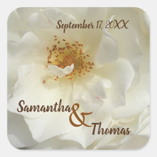 Weddenschap voor  witte roze foto Floral Guest Vierkante Sticker (Voorkant)
