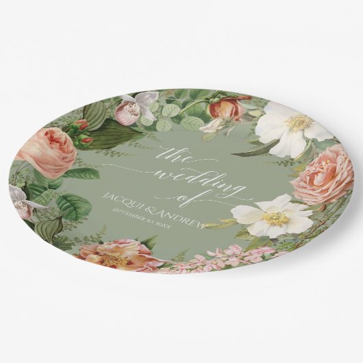 Weddenschap Vrijgezellenfeest Sage Blush Fern Roos Papieren Bordje (Gekanteld)