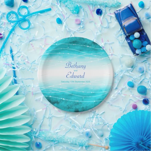 Weddenschap waterverf blauw zee aangepast bord (Feest)