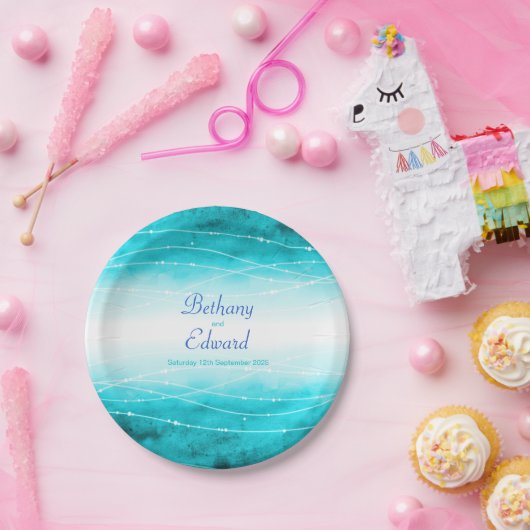 Weddenschap waterverf blauw zee aangepast bord (Feest)