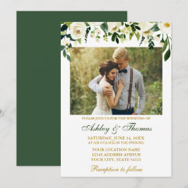 Weddenschap Waterverf Green White Floral Foto Gold Kaart