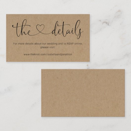 Weddenschap-webbehuizing - Rustic Kraft Informatiekaartje (Voorkant / Achterkant)