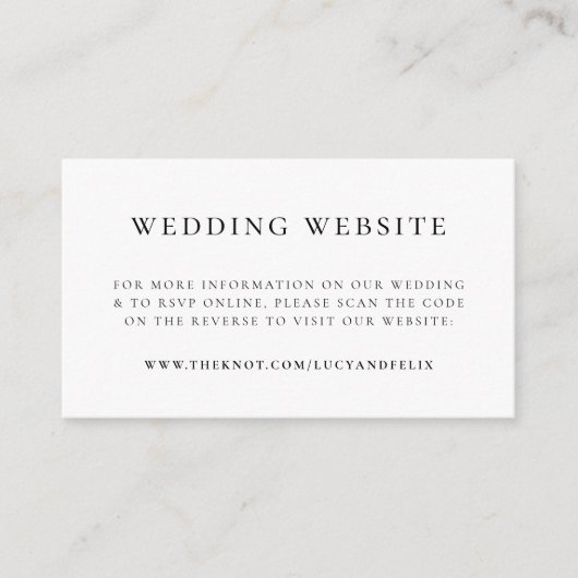 Weddenschap Website | Elegant Chic RSVP QR-code Informatiekaartje (Voorkant)