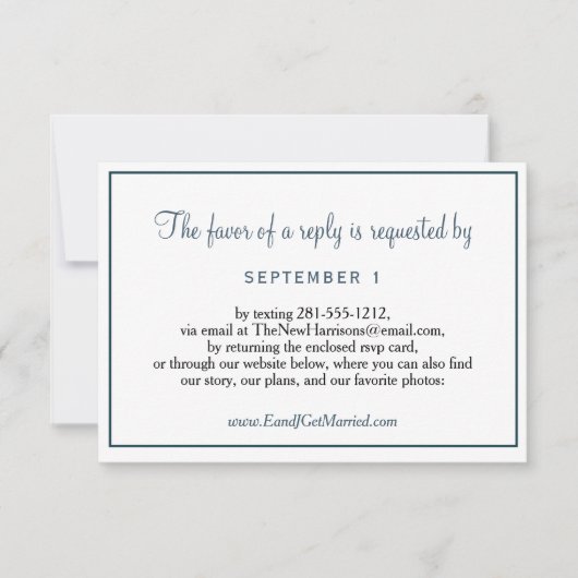 Weddenschap Website Elegant Dust Blue Script RSVP Kaartje (Voorkant)