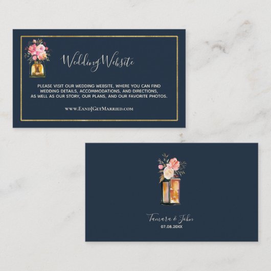 Weddenschap Website Elegant Navy Blue Coral Visitekaartje (Voorkant / Achterkant)