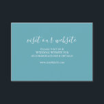 Weddenschap Website Invoegen Kaart Turquoise Blue<br><div class="desc">Laat iedereen weten uw bruiloft website met deze eenvoudige bijsluiter kaarten. Ze zijn voorzien van een kalligrafie lettertype met uw gegevens in een klassieke sans lettertype in het wit over een turquoise blauwe achtergrond. De kaart keert terug naar een effen bijpassende kleur. Bezoek Do Tell A Belle on Zazzle om...</div>