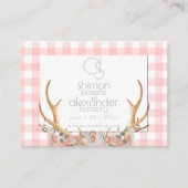 Weddenschap Website | Monogram Coral Gingham Flora Visitekaartje (Voorkant)
