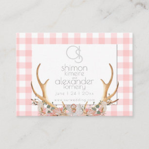 Weddenschap Website   Monogram Coral Gingham Flora Visitekaartje