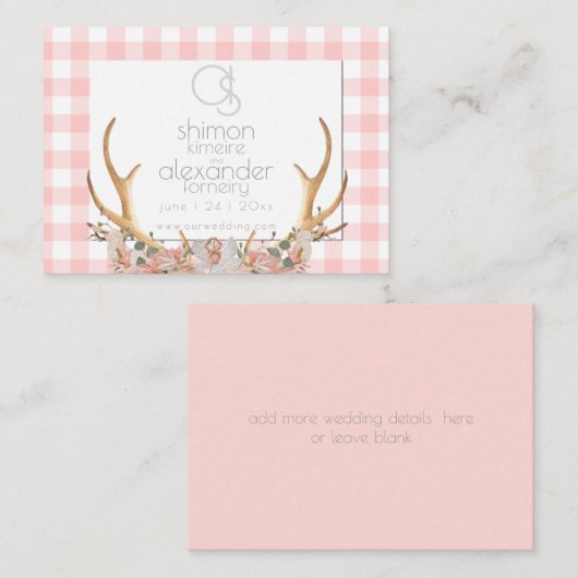 Weddenschap Website | Monogram Coral Gingham Flora Visitekaartje (Voorkant / Achterkant)