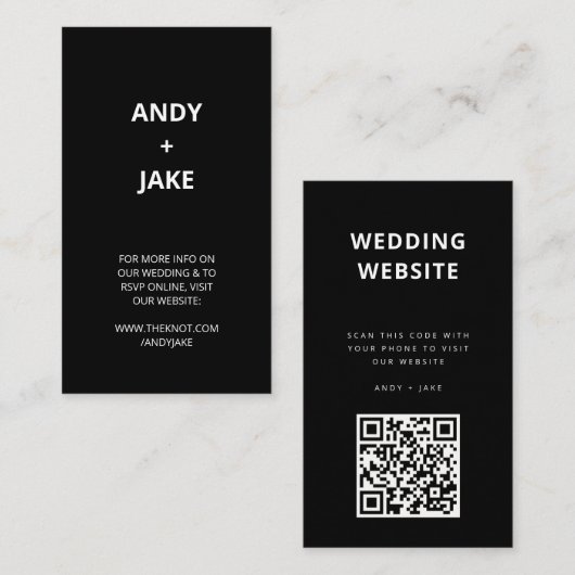 Weddenschap Website | QR-code BLACK-minimalistisch Informatiekaartje (Voorkant / Achterkant)