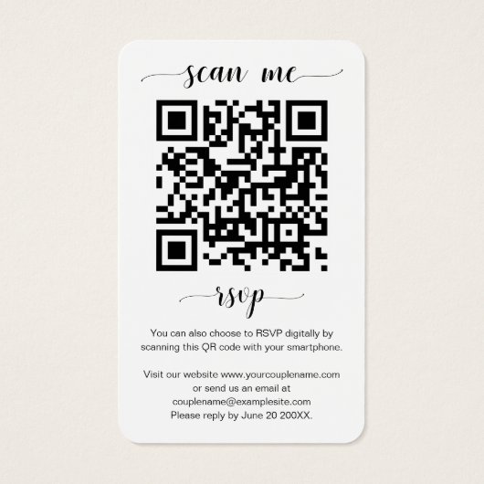 Weddenschap Website QR Code Hart Lijst Foto RSVP Visitekaartje (Achterkant)