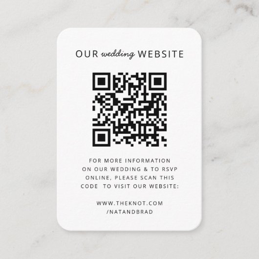 Weddenschap Website | QR-code minimalistisch foto  Informatiekaartje (Voorkant)