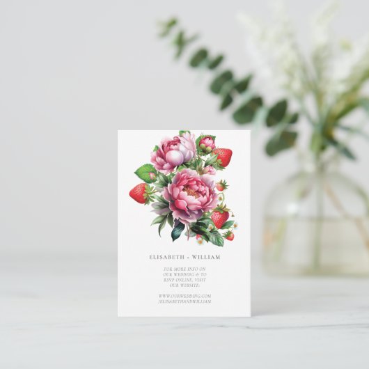 Weddenschap Website QR Code Strawberry en Peonies Informatiekaartje (Staand voorkant)