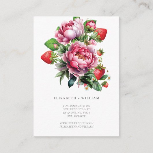Weddenschap Website QR Code Strawberry en Peonies Informatiekaartje (Voorkant)