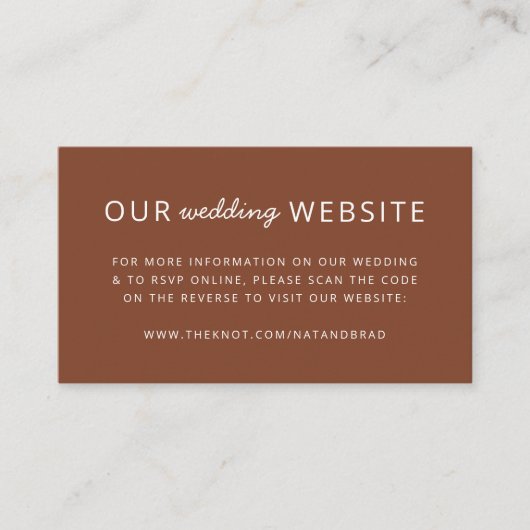 Weddenschap Website | QR-code Terracotta Rust Informatiekaartje (Voorkant)