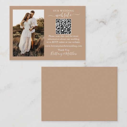 Weddenschap Website QR Foto Taupe Enclosure Kaart (Voorkant / Achterkant)