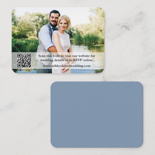 Weddenschap Website QR Overlay Foto Dusty Blue Informatiekaartje (Voorkant / Achterkant)