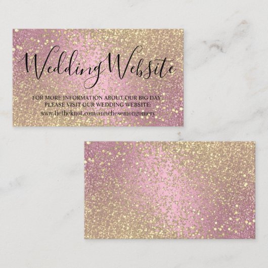 Weddenschap Website - Roze en Gold Glitter Informatiekaartje (Voorkant / Achterkant)