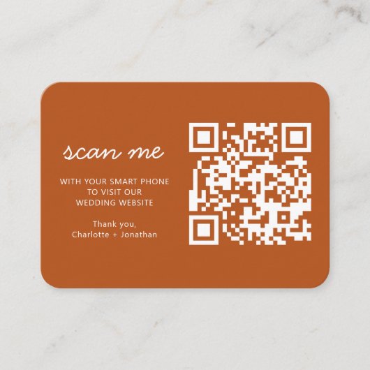 Weddenschap Website RSVP Online QR Code Terracotta Informatiekaartje (Voorkant)