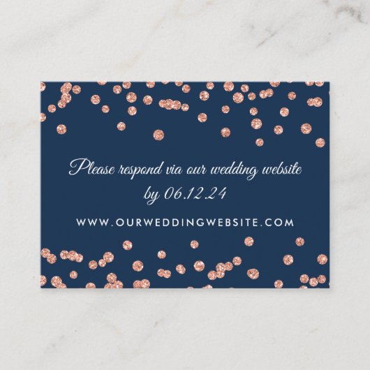 Weddenschap Website RSVP Roos Gold Confetti Navy Informatiekaartje (Voorkant)