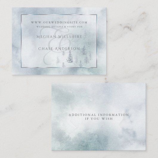 Weddenschap Website | Silver Blue Winter Wonderlan Informatiekaartje (Voorkant / Achterkant)