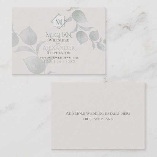 Weddenschap Website | Silver Sage Eucalyptus Visitekaartje (Voorkant / Achterkant)