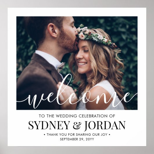 Weddenschap Welkom Elegant Calligraphy Square Foto Poster (Voorkant)