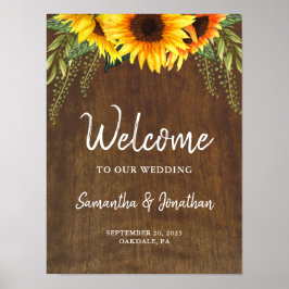 Weddenschap Welkom Rustic Wood - zonnebloemen Poster