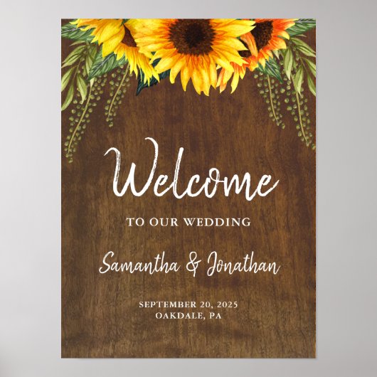 Weddenschap Welkom Rustic Wood - zonnebloemen Poster (Voorkant)
