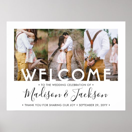 Weddenschap Welkom Simple Elegant 3 Photo Collage Poster (Voorkant)