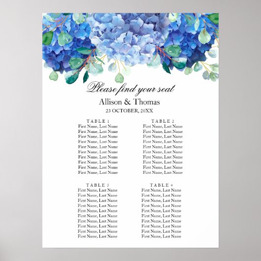 Weddenschap Welkomstbanner blauwe hydrangea Poster (Voorkant)