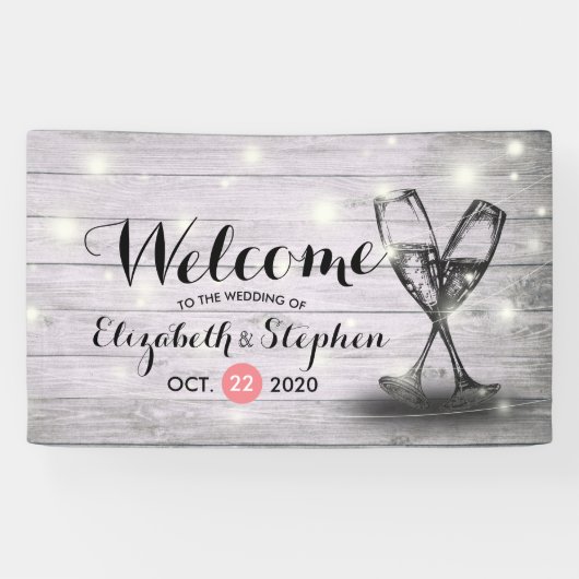 Weddenschap Welkomstbanner Champagne Glass Wood Li Spandoek (Horizontaal)